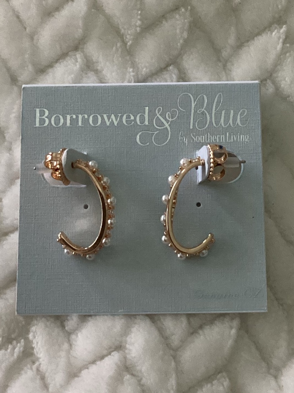 Gold Crescent Hoop Earrings with Pearl Accents
